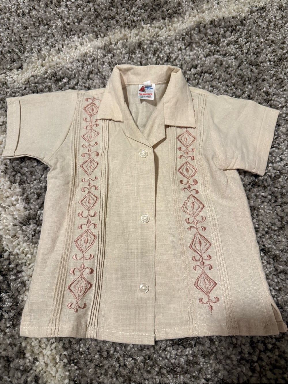 Kids Beige Embroidered Button-Up Shirt